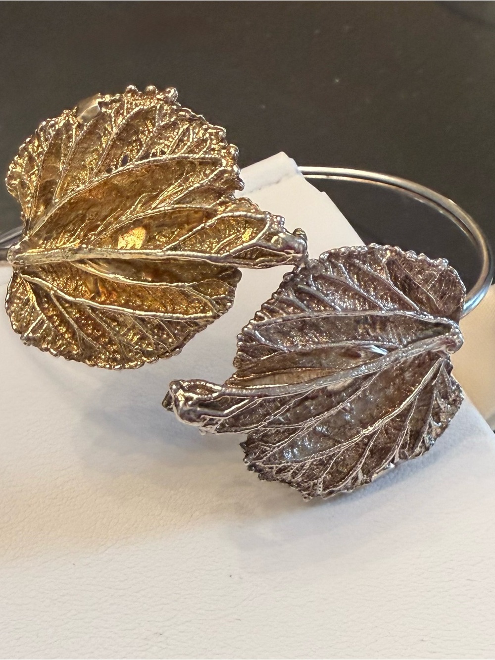 Vintage Ilias Lalaounis 925 Sterling Silver & Gold-Plated Leaf Bangle Bracelet